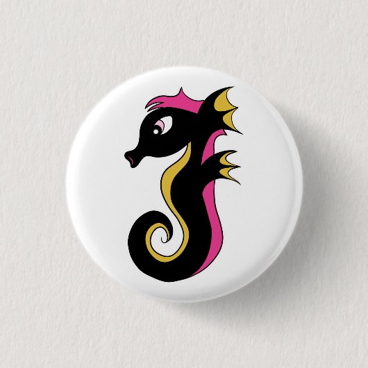 Blooming Neon Seahorse Ronde Button 3,2 Cm (Voorkant)