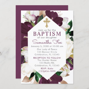 Blooming Orchids Floral Girl Baptism Invitation Kaart