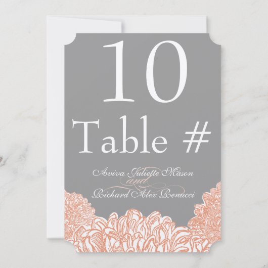 Blooming Peach Coral Wedding Table Number Kaart (Achterkant)