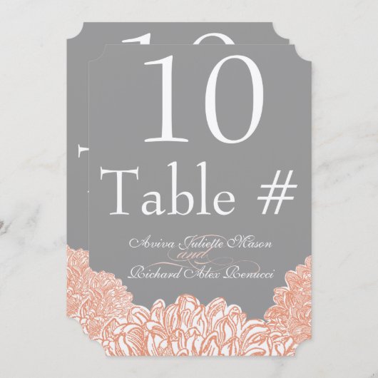 Blooming Peach Coral Wedding Table Number Kaart (Voorkant / Achterkant)