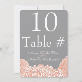 Blooming Peach Coral Wedding Table Number Kaart