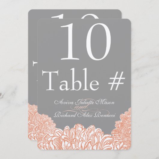 Blooming Peach Coral Wedding Table Number Kaart (Voorkant / Achterkant)
