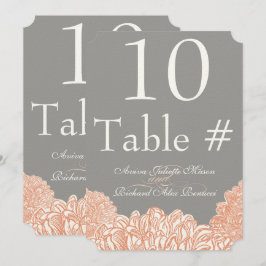 Blooming Peach Coral Wedding Table Number Kaart