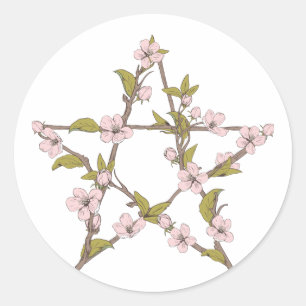 Blooming Pentagram Flowers Witch Ronde Sticker