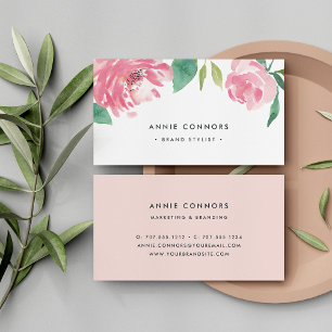 Blooming Peony Waterverf Floral Visitekaartje