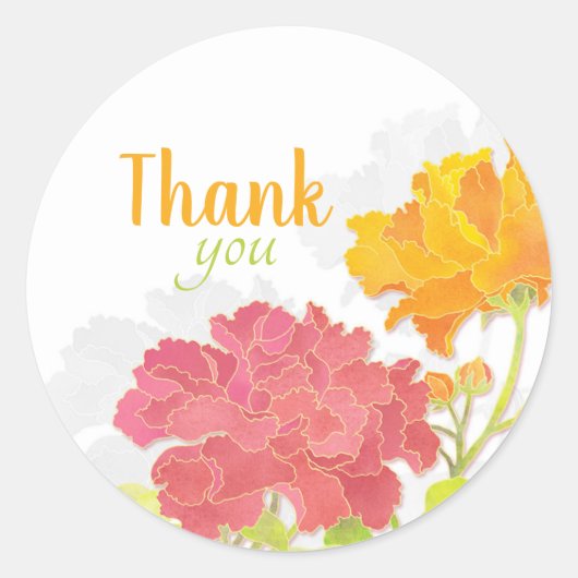 Blooming Peony Wedding Bedankt Ronde Sticker (Voorkant)
