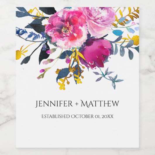 Blooming Petals Waterverf Florals Wijnlabel Wijn Etiket (Enkel label)