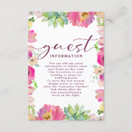Blooming Pink Floral bruiloft gastinformatie Informatiekaartje