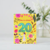 Blooming Pink Floral Chic 20e verjaardag Glitter Briefkaart (Staand voorkant)