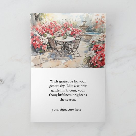 Blooming Poinsettia Watercolor Thank You Card Bedankkaart (Binnen)