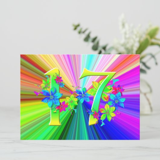 Blooming Rainbow Flowers voor 17e verjaardag (Staand voorkant)