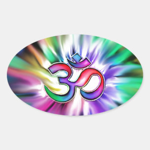 Blooming Rainbow Lotus OM Ovale Sticker