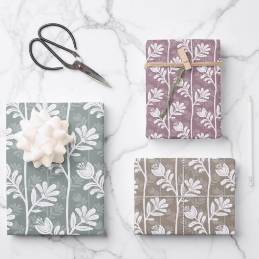 Blooming Rhythm Floral Silhouette - multicilored Inpakpapier Vel (Voorkant)