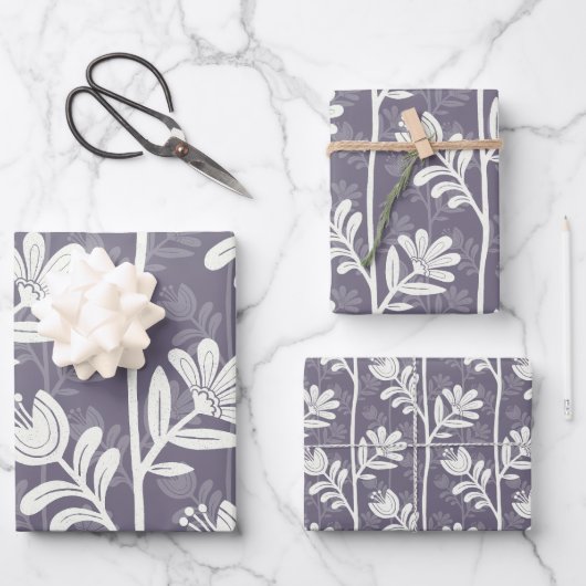 Blooming Rhythm Floral Silhouette white & lavender Inpakpapier Vel (Voorkant)