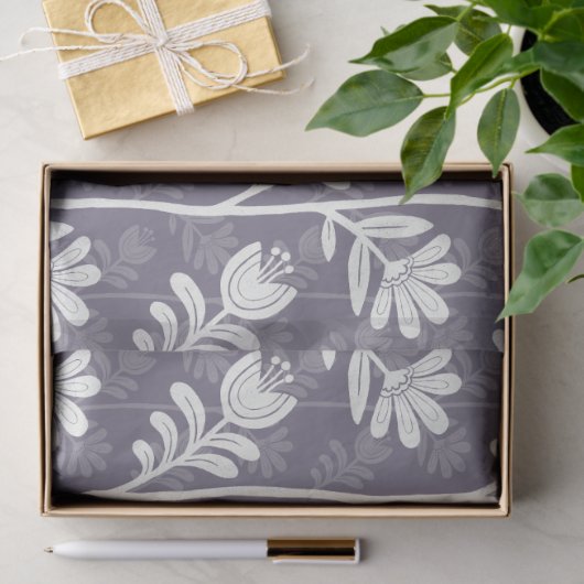 Blooming Rhythm Floral Silhouette white & lavender Tissuepapier (Geschenk)
