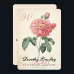 Blooming Roos 90th Birthday Custom Kaart<br><div class="desc">90ste Verjaardagsviering uitnodiging met Botanische Waterverven van een bloeiende zacht rode roos van Pierre-Joseph Redouté. U kunt eenvoudig tekst (kleur, lettertype, grootte en positie) wijzigen door op de knop personaliseren of aanpassen te klikken. Bijpassende verjaardagsuitnodiging, verjaardagsgunst box, feestartikelen (papieren bord en servet) en meer... Verkrijgbaar met hortensia, lila, narcis, magnolia...</div>