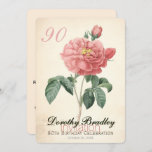 Blooming Roos 90th Birthday Custom Kaart<br><div class="desc">90ste Verjaardagsviering uitnodiging met Botanische Waterverven van een bloeiende zacht rode roos van Pierre-Joseph Redouté. U kunt eenvoudig tekst (kleur, lettertype, grootte en positie) wijzigen door op de knop personaliseren of aanpassen te klikken. Bijpassende verjaardagsuitnodiging, verjaardagsgunst box, feestartikelen (papieren bord en servet) en meer... Verkrijgbaar met hortensia, lila, narcis, magnolia...</div>