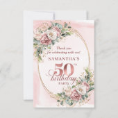 Blooming Rose Gold Blush Floral 50th Birthday Bedankkaart (Voorkant)
