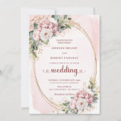 Blooming Rose Gold Blush Floral Eucalyptus Wedding Kaart (Voorkant)