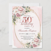 Blooming Rose Gold Eucalyptus 50th Birthday Party  Kaart (Voorkant)