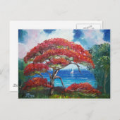 Blooming Royal Pooverana Tree and Sailboat Briefkaart (Voorkant / Achterkant)