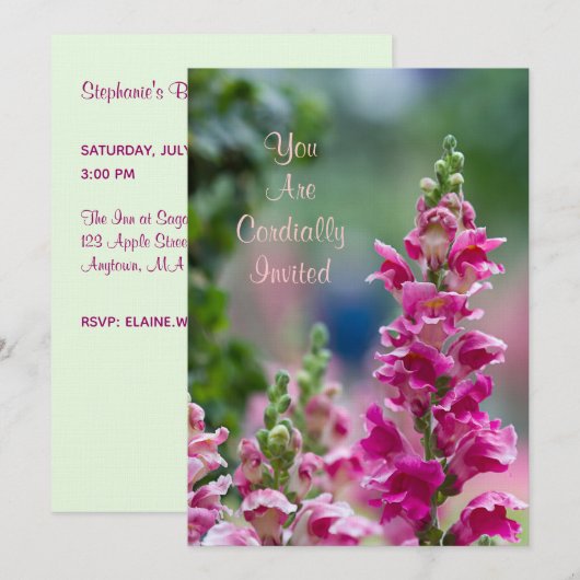 Blooming Roze Foxglove Bridal Shower Invitation Kaart (Voorkant / Achterkant)