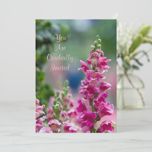 Blooming Roze Foxglove Bridal Shower Invitation Kaart (Staand voorkant)