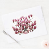Blooming roze Magnolias Spring Flower Ovale Sticker (Envelop)
