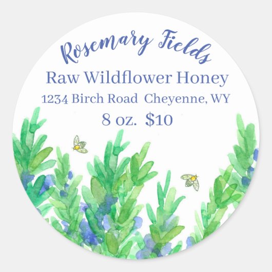 Blooming Rozemarijn Herb Bijen Honing Te Koop Ronde Sticker (Voorkant)