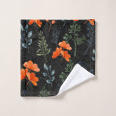 Blooming Sinaasappel Floral Green Black Bad Handdoek (Wasdoekje)