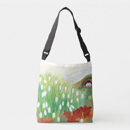 Blooming Snowdrops en een afbeelding van een egel Crossbody Tas (Voorkant)