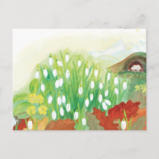Blooming Snowdrops en een Hedgel Briefkaart (Voorkant)