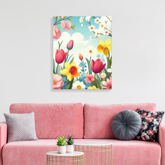 Blooming Spring Flowers Canvas Afdruk (Insitu (Woonkamer))