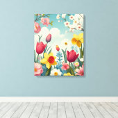 Blooming Spring Flowers Canvas Afdruk (Insitu (Houten vloer))