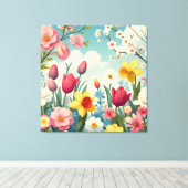 Blooming Spring Flowers Canvas Afdruk (Insitu (Houten vloer))