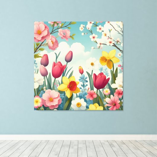 Blooming Spring Flowers Canvas Afdruk (Insitu (Houten vloer))