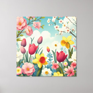 Blooming Spring Flowers Canvas Afdruk
