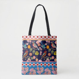 Blooming Summer Flowers and Playful Paradise Birds Tote Bag
