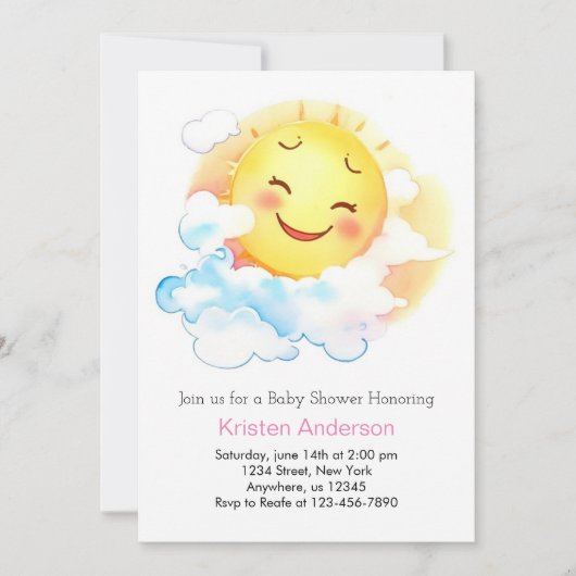 Blooming Sunshine Baby Meisje Douche Kaart (Voorkant)