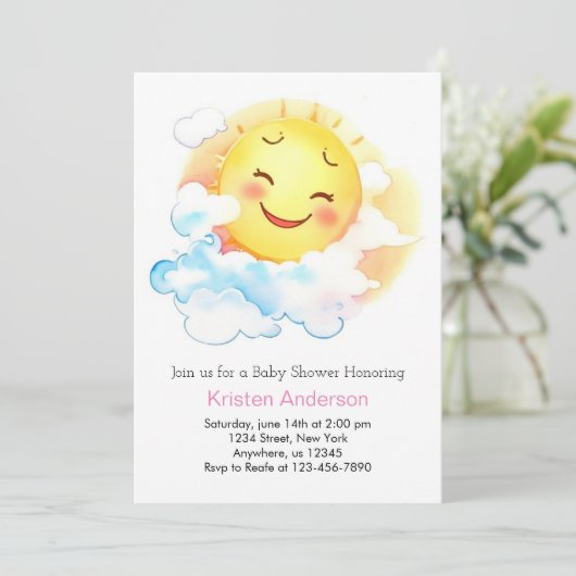 Blooming Sunshine Baby Meisje Douche Kaart (Staand voorkant)
