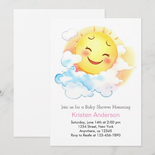 Blooming Sunshine Baby Meisje Douche Kaart (Voorkant / Achterkant)