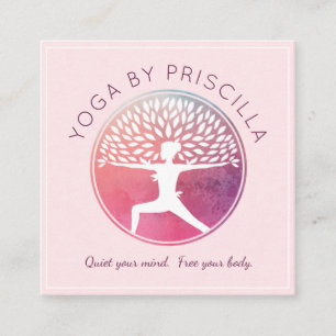 Blooming Tree Woman Yoga Pose Logo Vierkante Visitekaartje