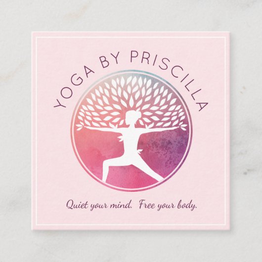 Blooming Tree Woman Yoga Pose Logo Vierkante Visitekaartje (Voorkant)