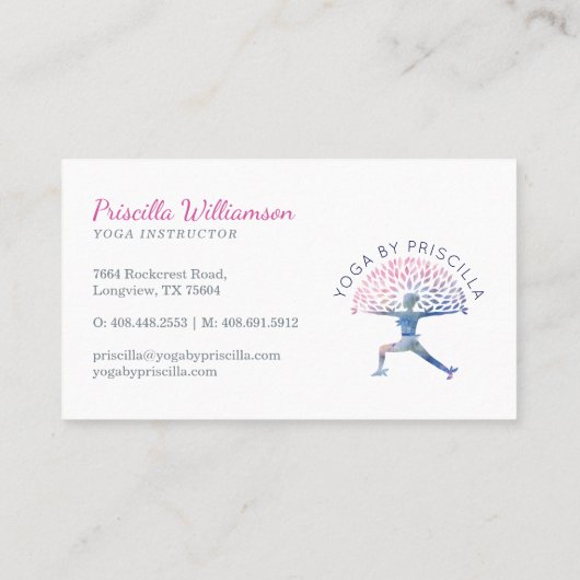 Blooming Tree Woman Yoga Pose Logo Visitekaartje (Achterkant)