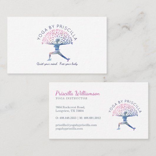 Blooming Tree Woman Yoga Pose Logo Visitekaartje (Voorkant / Achterkant)
