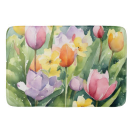 Blooming Tulips in watercolors Badmat