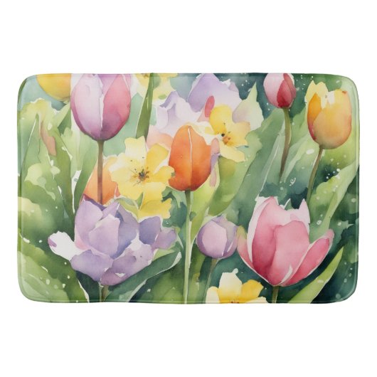 Blooming Tulips in watercolors Badmat (Voorkant)