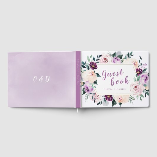 Blooming van botanische paarse bruiloft gastenboek (Volledig)