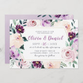Blooming van botanische paarse bruiloft kaart (Voorkant / Achterkant)