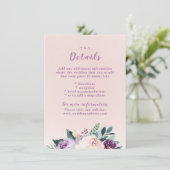Blooming van botanische paarse trouwkoffer informatiekaartje (Staand voorkant)